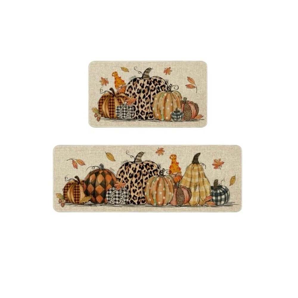 Fall Pumpkin Kitchen Mat Thanksgiving Kitchen Rugs Set of 2,